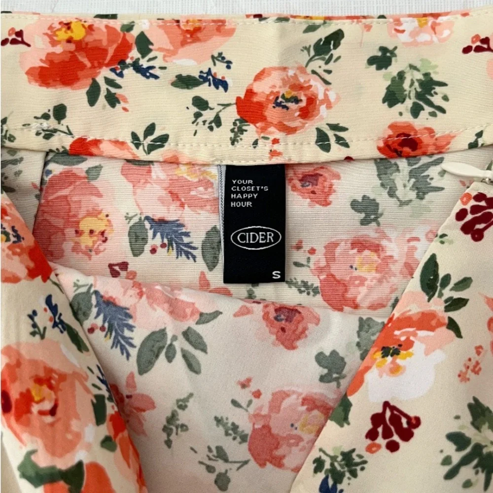 Cider Tan  and Peach Floral Faux Wrap‎ Skirt